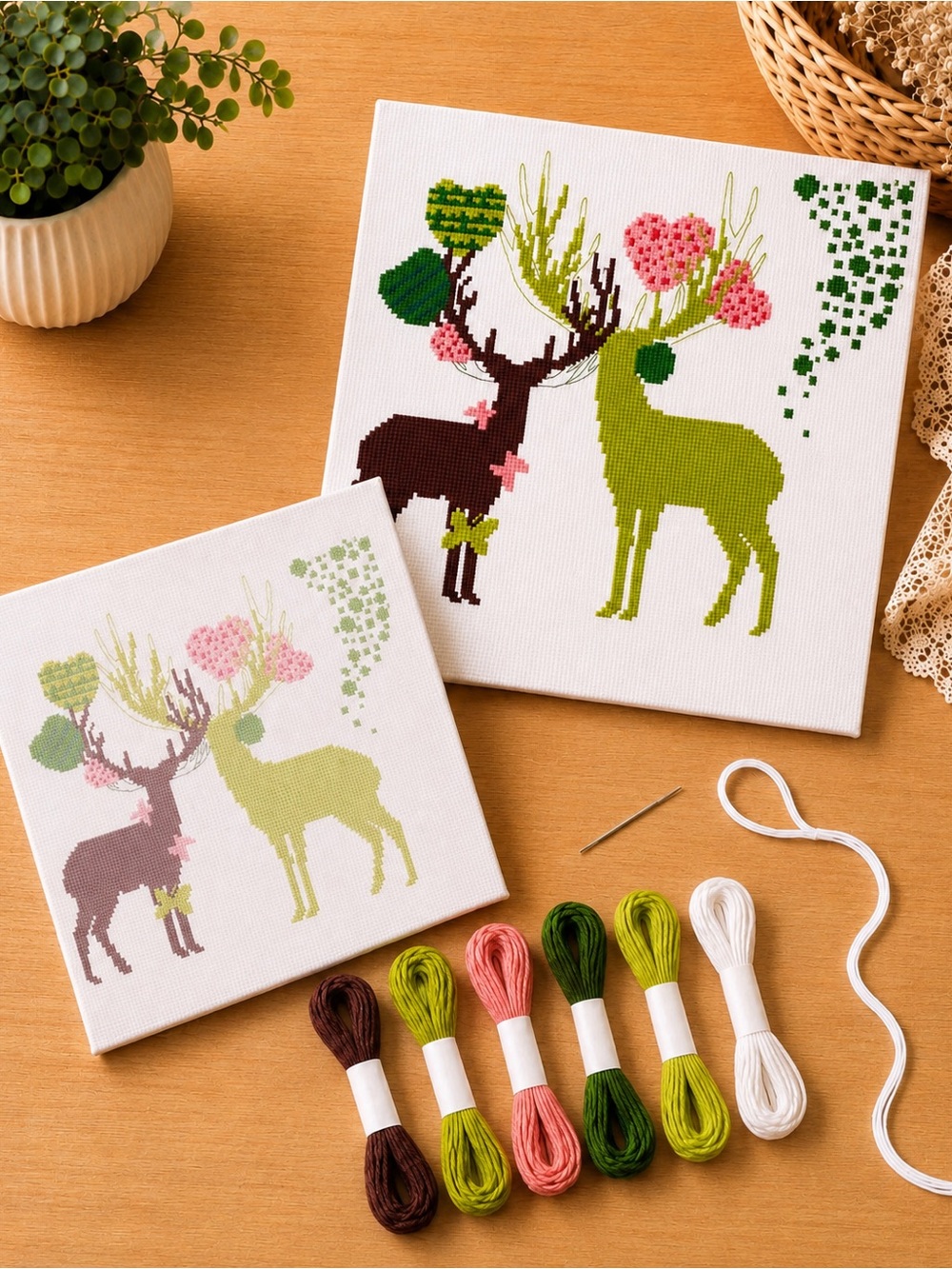 Abstract Deer Stamped Cross Stitch Kit - Picture 1 of 7